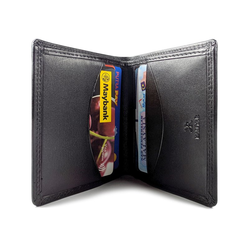 Kasiyar Leather Card Case Bi Fold Black