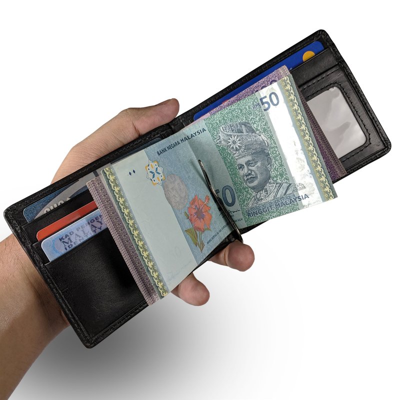 Kasiyar Leather Clipper Wallet Black