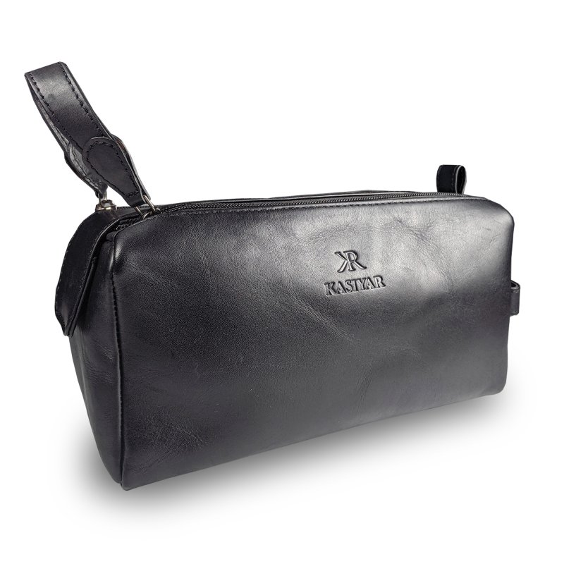 Kasiyar Leather Wash Bag With Magnet Black